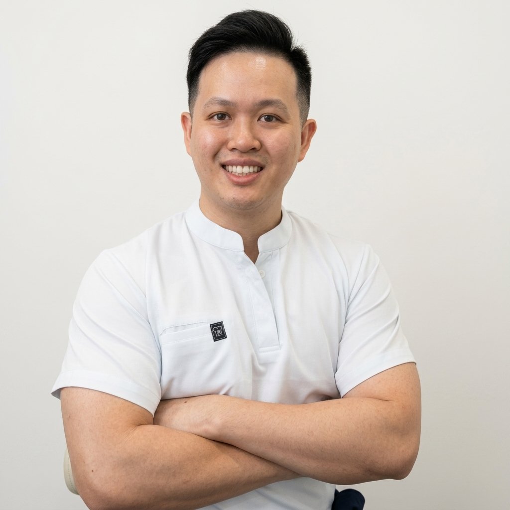 Principal Dentist Dr. Tiang Ko Xun smiling.