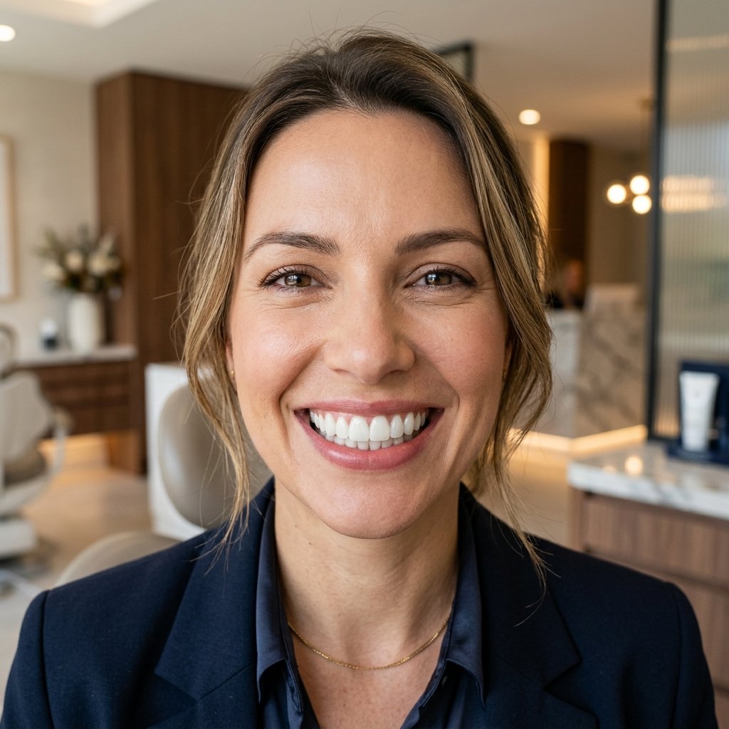 Close-up of a patient smiling with beautifully restored teeth using custom bridges.